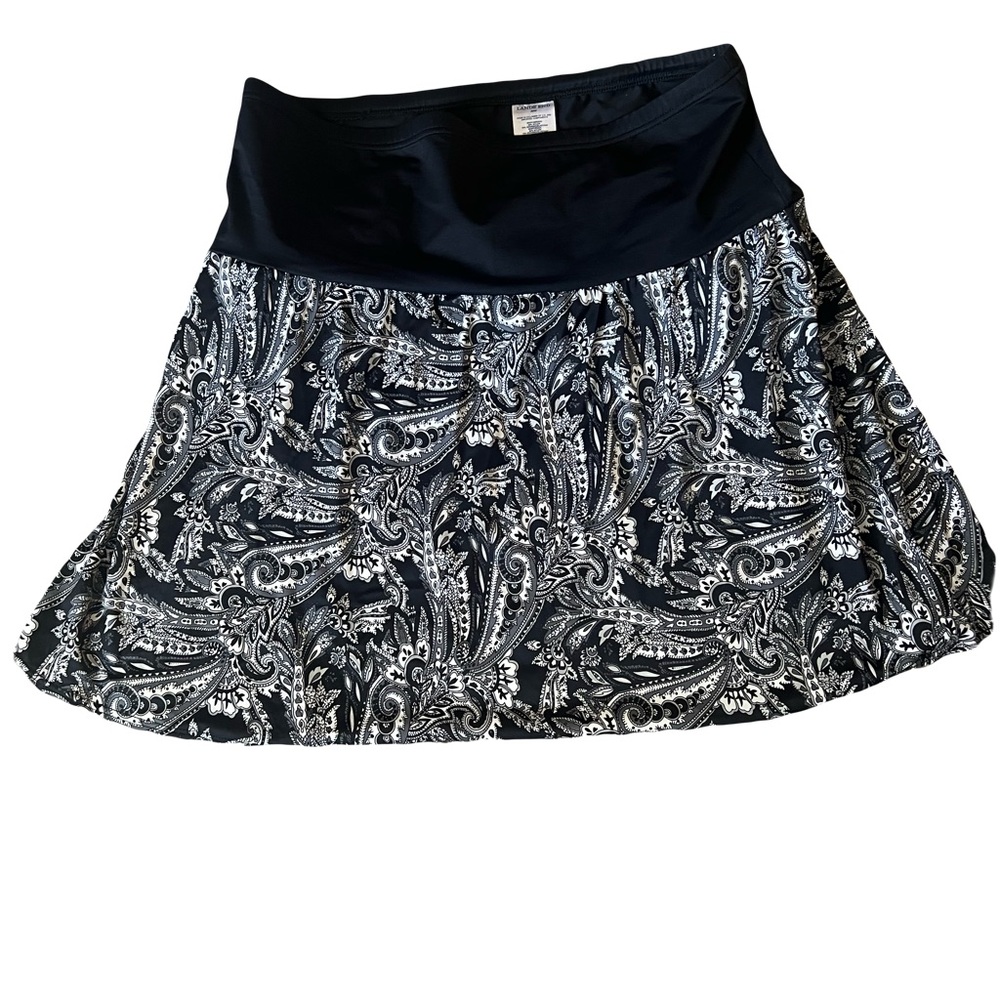 Lands End Black and White Paisley Swim Skort 20W